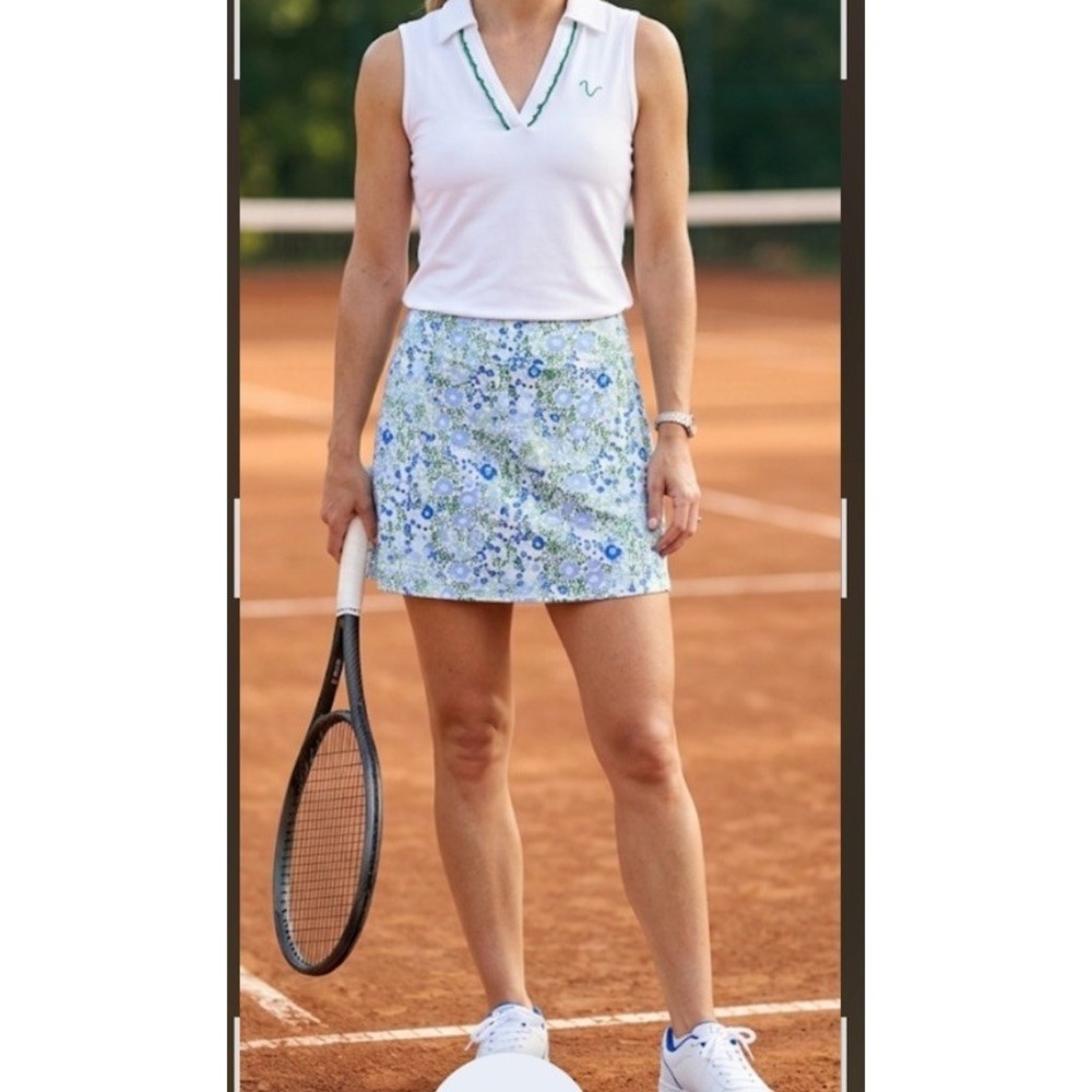 Tory Sport Women's Sleeveless Collared White Polo Shirt Golf M Ruffle Trim